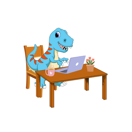 Website Dino sitting at desk